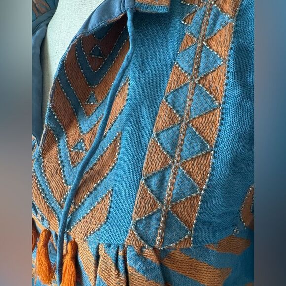 NWT Just Bellina cotton embroidered and beaded tassel top. Vacation style top S - Picture 7 of 14